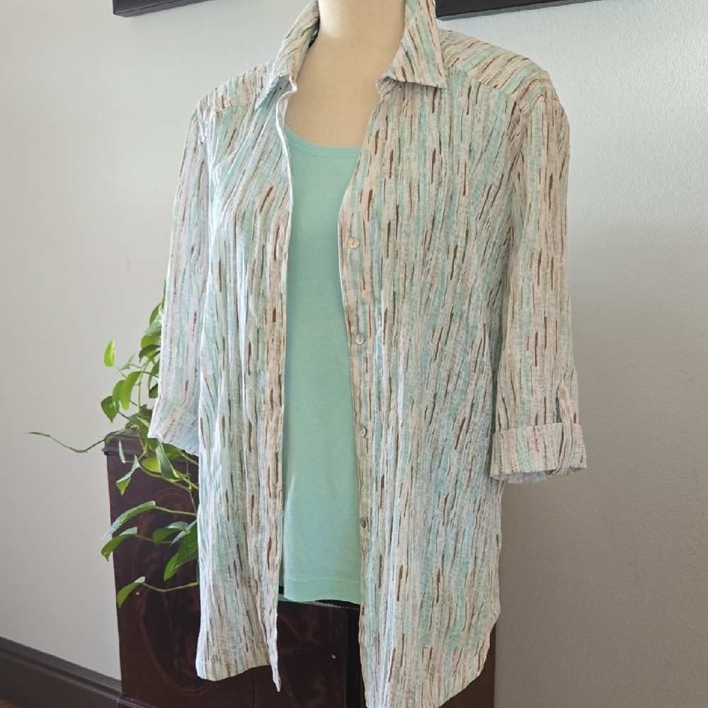 Chico's Teal and Brown Patterned Top